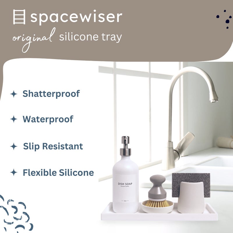 Spacewiser Countertop and Vanity Tray - 2 PC Large 11.7"" Silicone Bathroom Counter Organizer  Dish Soap Sponge Holder Kitchen Sink Organizer  Flexible Bathroom Tray  Sink Caddy Toothbrush Soap Tray - Image 2